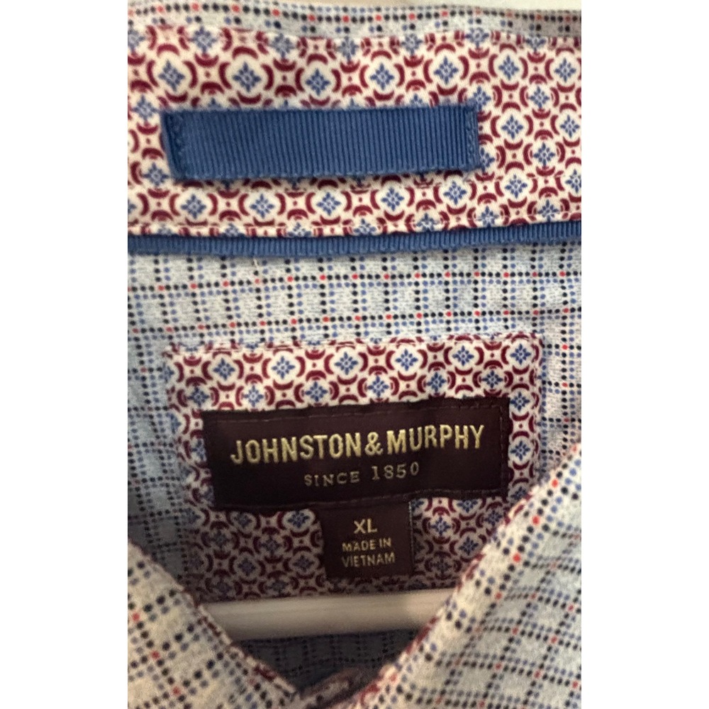 Johnston & Murphy Mens XL Blue Micro Check‎ Button Down Shirt Long Sleeve Cotton - Picture 3 of 7